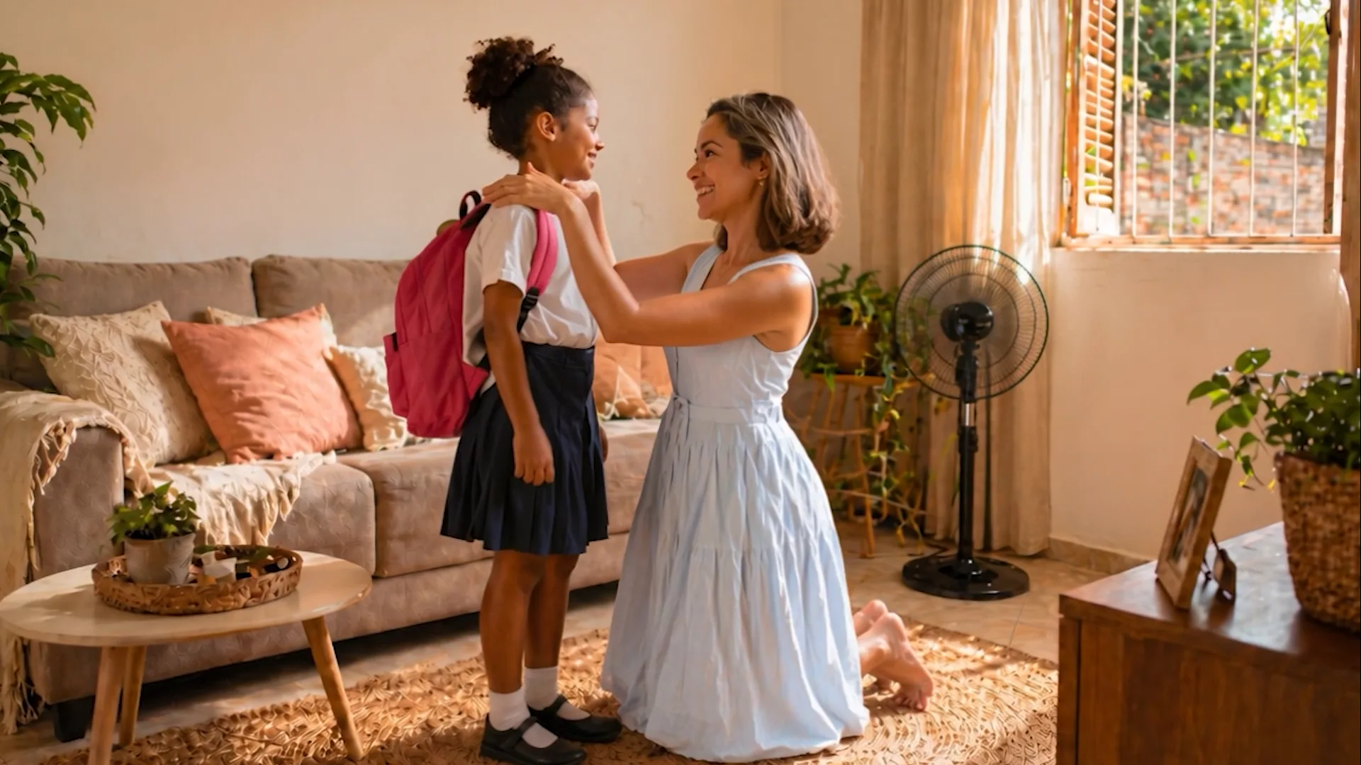 Mãe e filha antes da escola